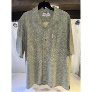 Columbia Sportswear Co Mens XL  Olive Green Geo Pattern Short Sleeve button Up